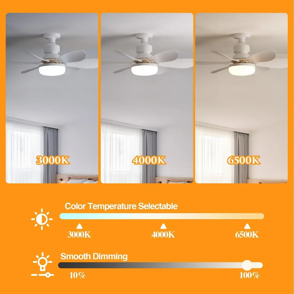 30W/40W Ceiling Fan with Remote Control LED Light Fan E27 Base, Intelligent Silent Ceiling Fan for Bedroom and Living Room
