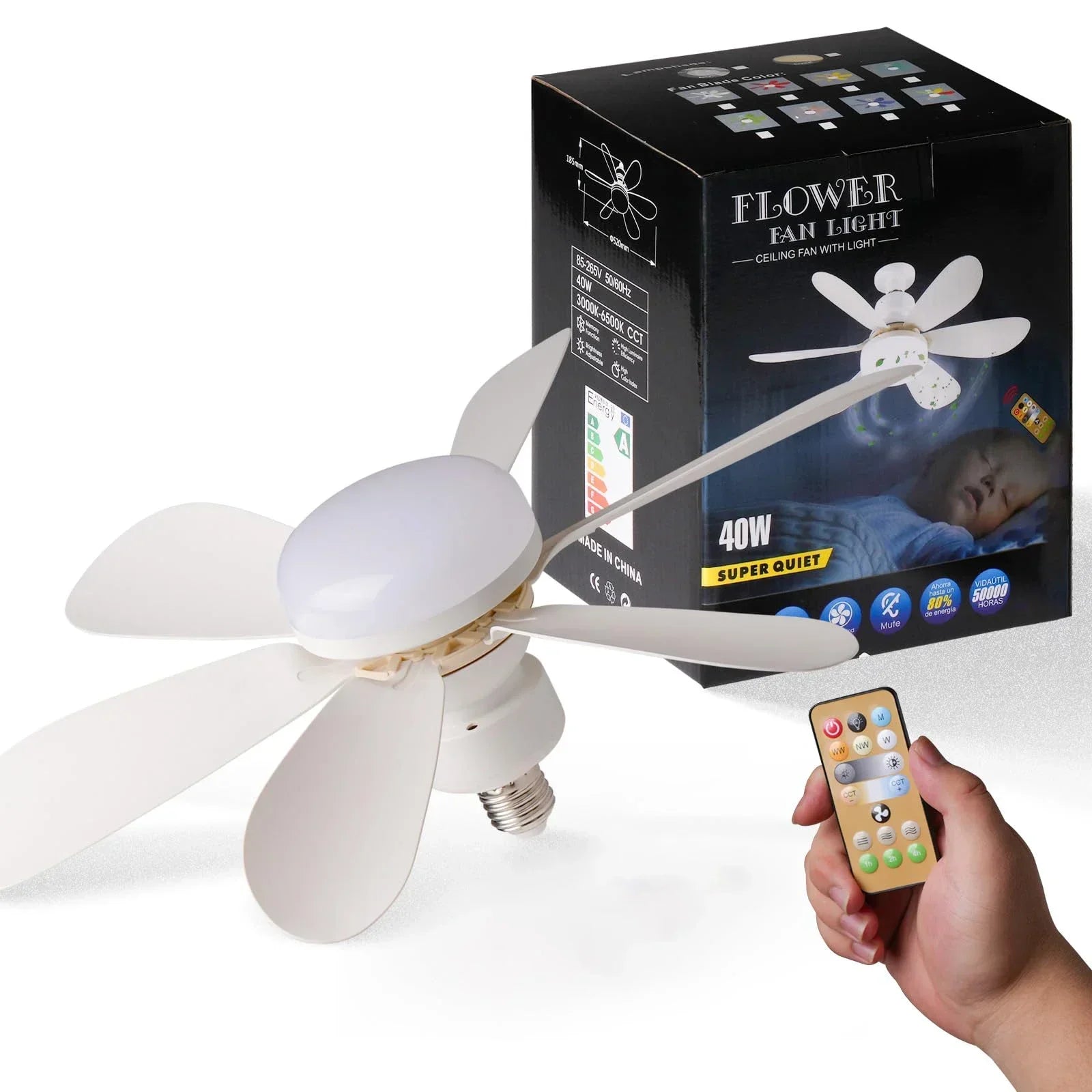 30W/40W Ceiling Fan with Remote Control LED Light Fan E27 Base, Intelligent Silent Ceiling Fan for Bedroom and Living Room
