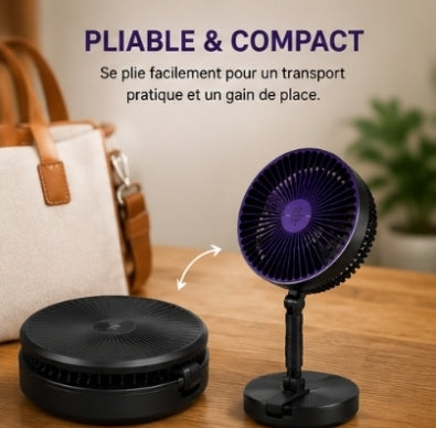 Ventilateur Pliable 4-en-1 Rechargeable USB - Silencieux, 5 Vitesse avec Éclairage LED