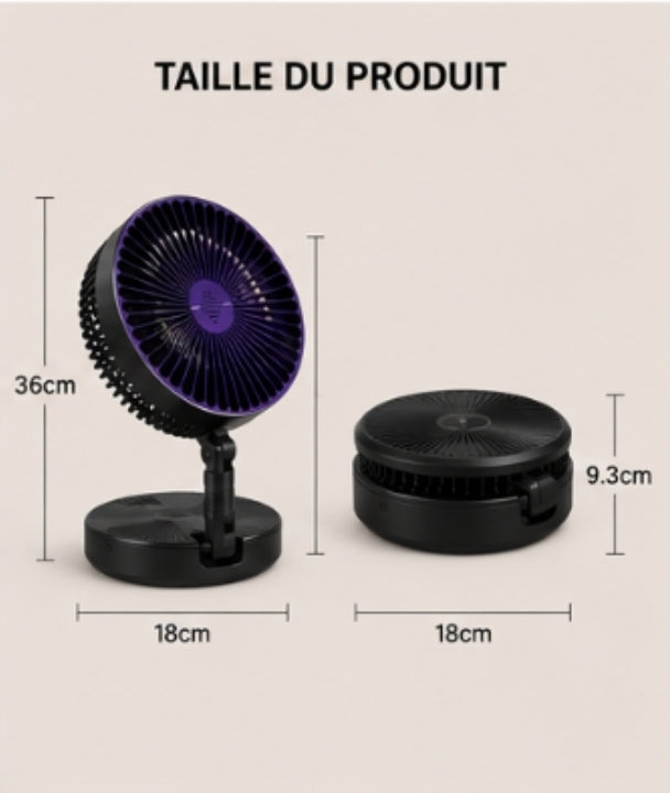 Ventilateur Pliable 4-en-1 Rechargeable USB - Silencieux, 5 Vitesse avec Éclairage LED
