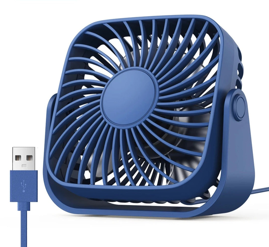 Ventilateur Portable USB 4 Pouces – Ultra Silencieux, 3 Vitesses, Rotation 360°, Rechargeable