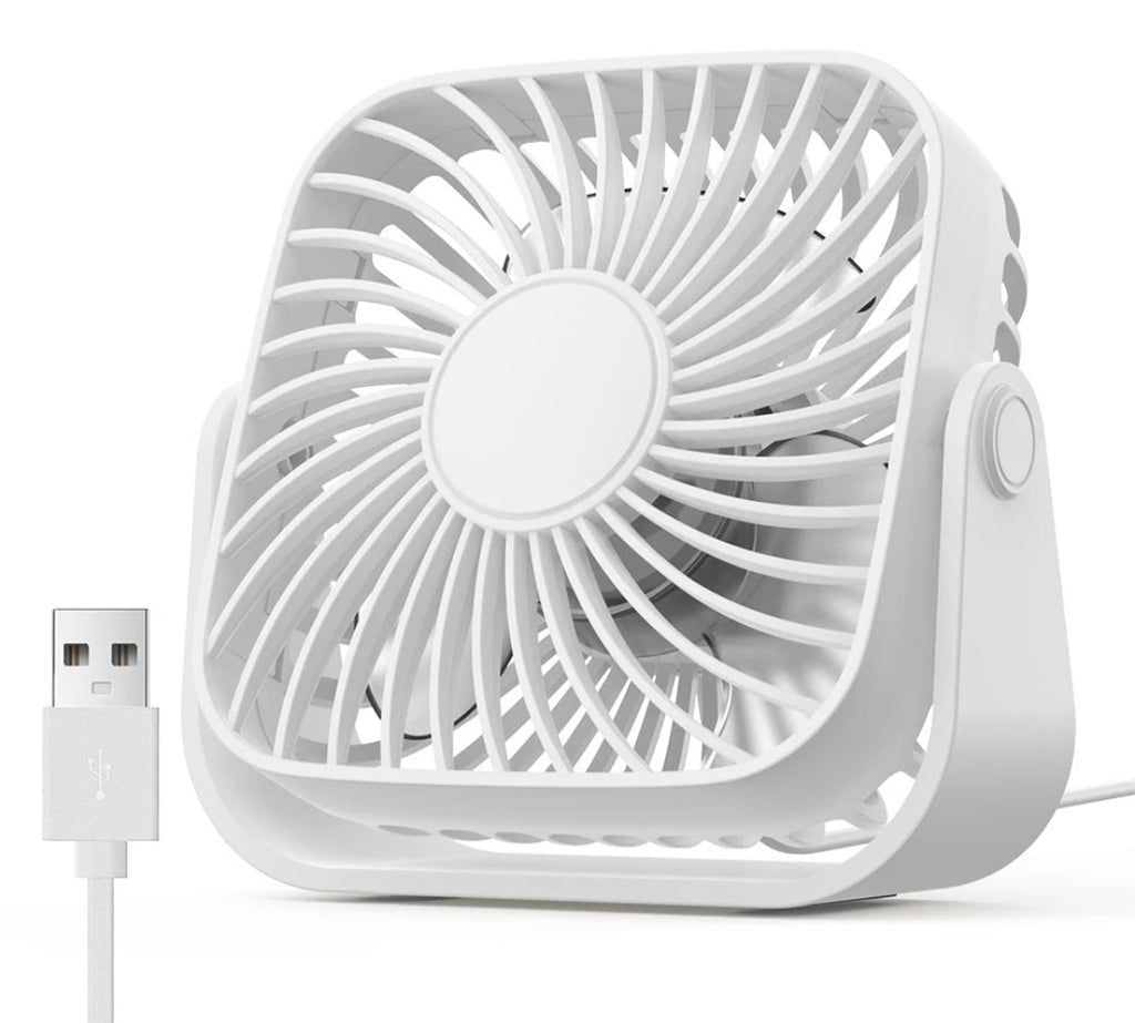 Ventilateur Portable USB 4 Pouces – Ultra Silencieux, 3 Vitesses, Rotation 360°, Rechargeable