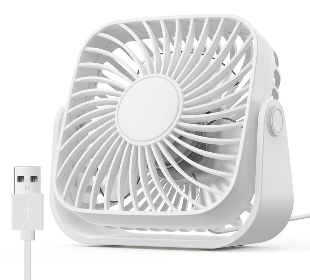 Ventilateur Portable USB 4 Pouces – Ultra Silencieux, 3 Vitesses, Rotation 360°, Rechargeable