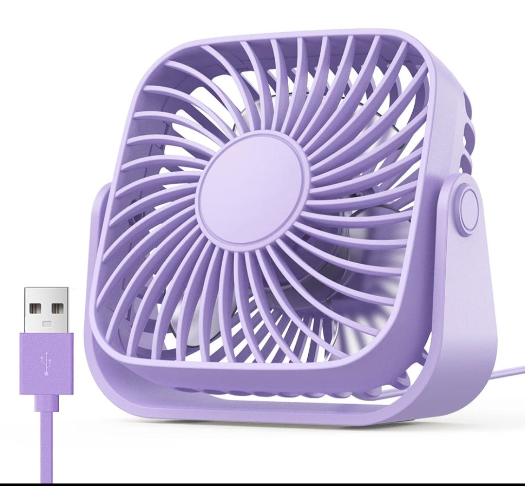 Ventilateur Portable USB 4 Pouces – Ultra Silencieux, 3 Vitesses, Rotation 360°, Rechargeable