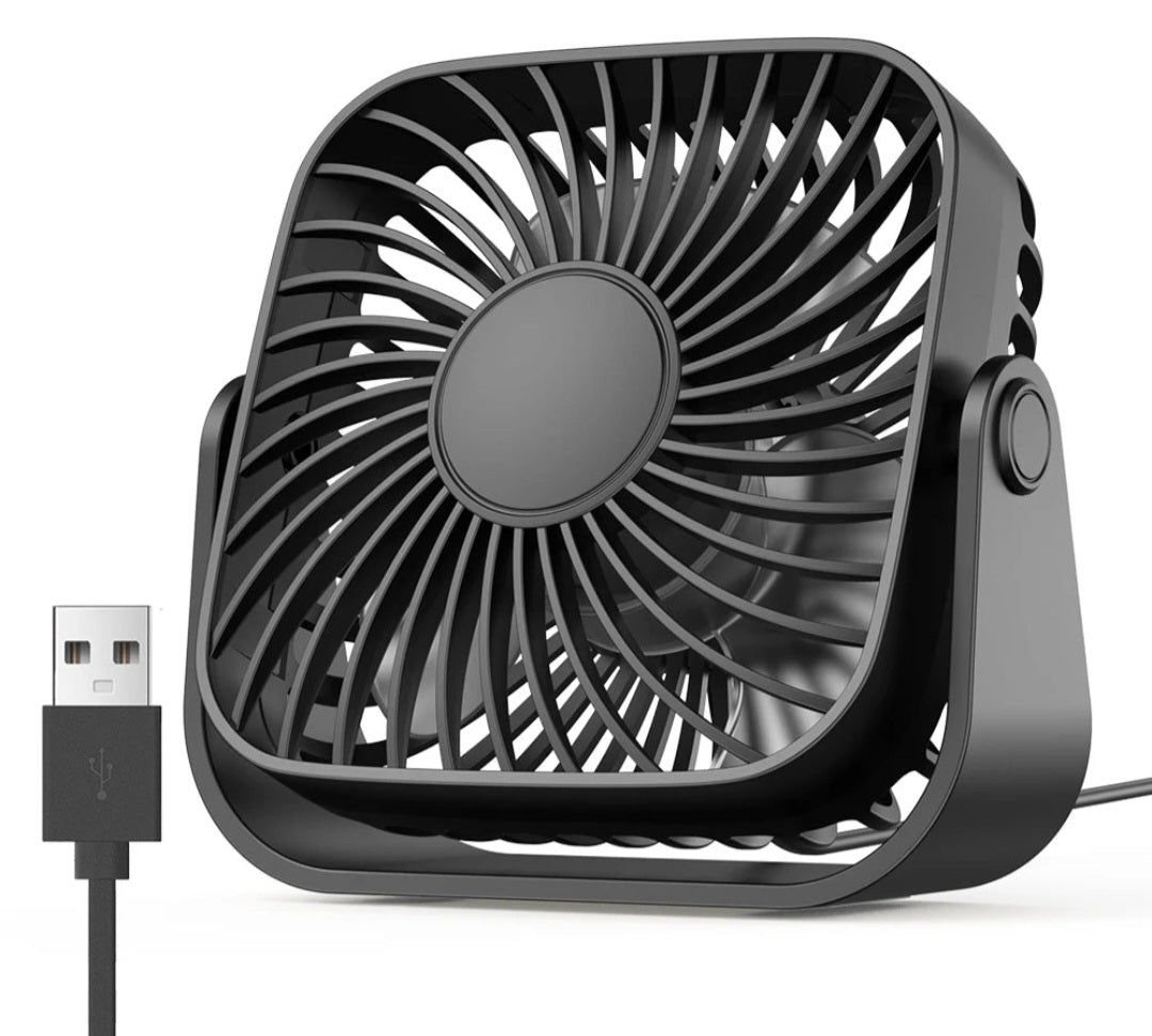 Ventilateur Portable USB 4 Pouces – Ultra Silencieux, 3 Vitesses, Rotation 360°, Rechargeable