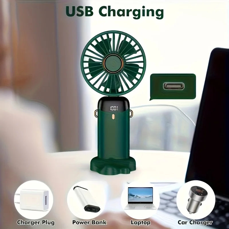 Portable Mini Fan With 6 Speeds LED USB Rechargeable Charging Small Foldable Battery Fans Handheld Desk Bedroom Indoor Outdoor