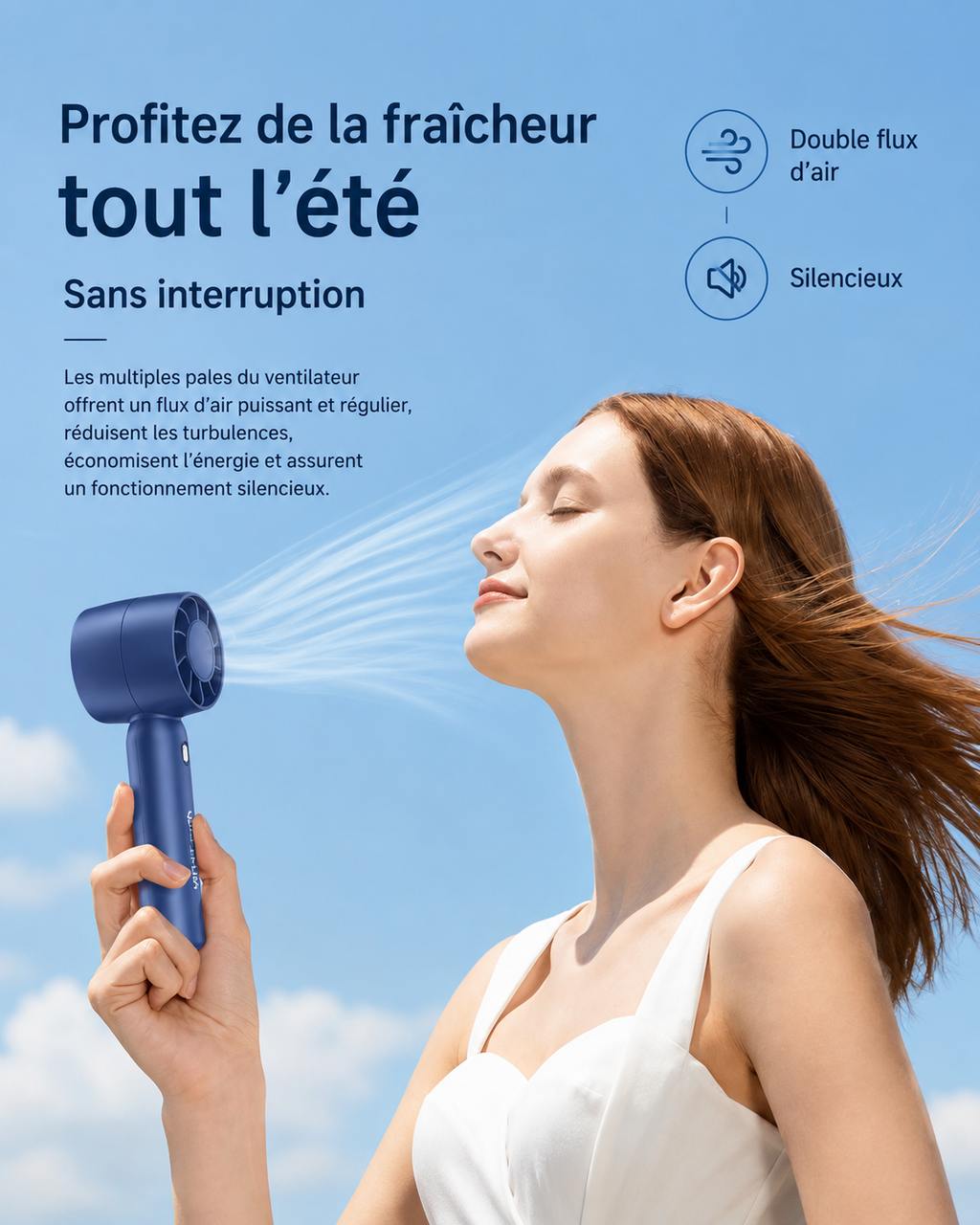 Mini ventilateur turbo USB portable – Rechargeable, puissant et silencieux