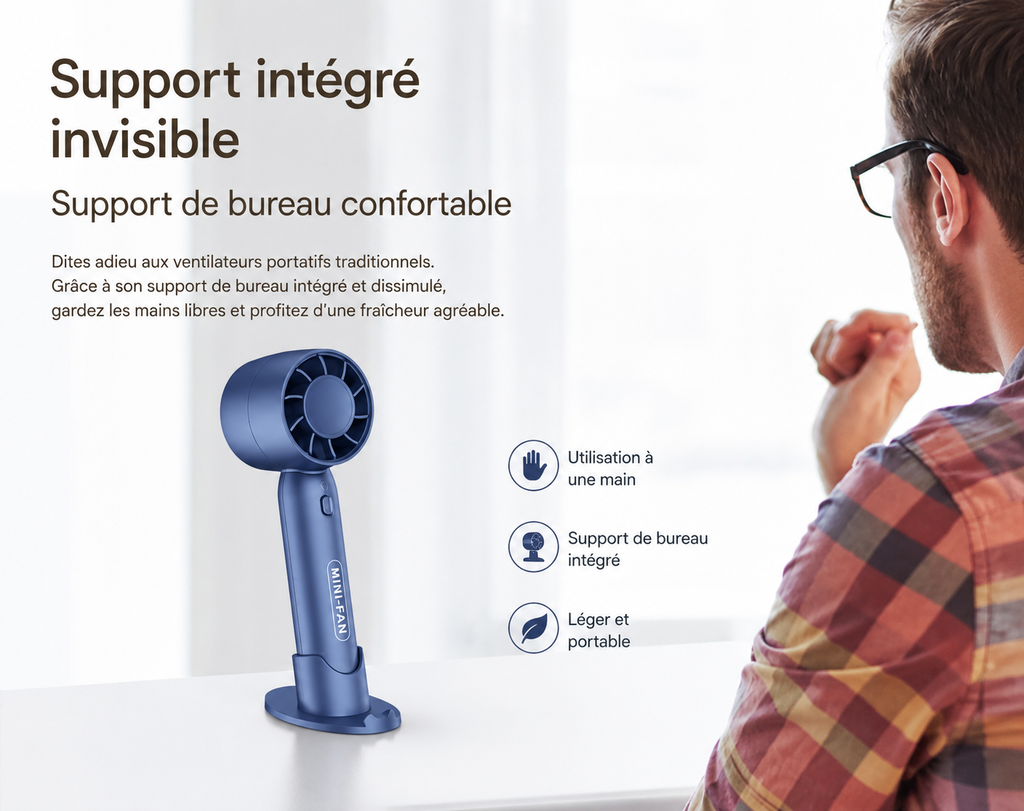 Mini ventilateur turbo USB portable – Rechargeable, puissant et silencieux