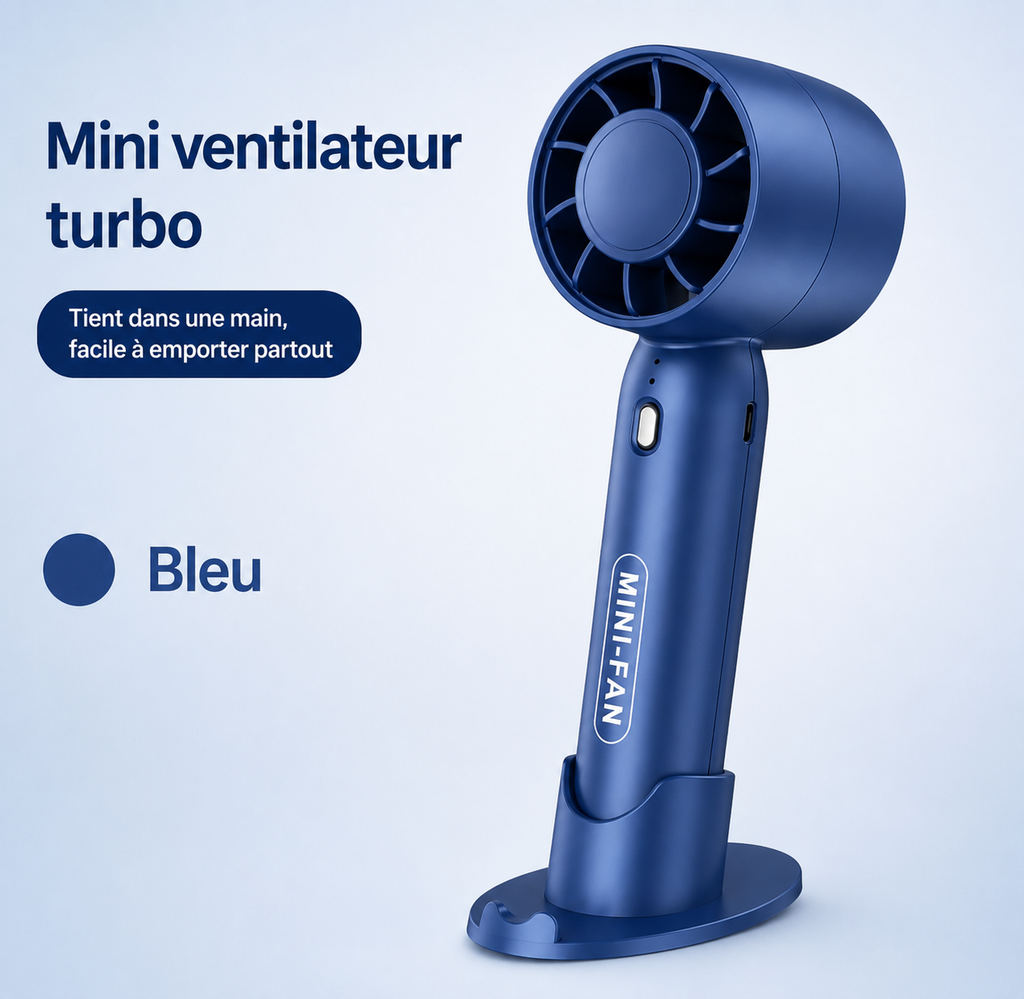 Mini ventilateur turbo USB portable – Rechargeable, puissant et silencieux