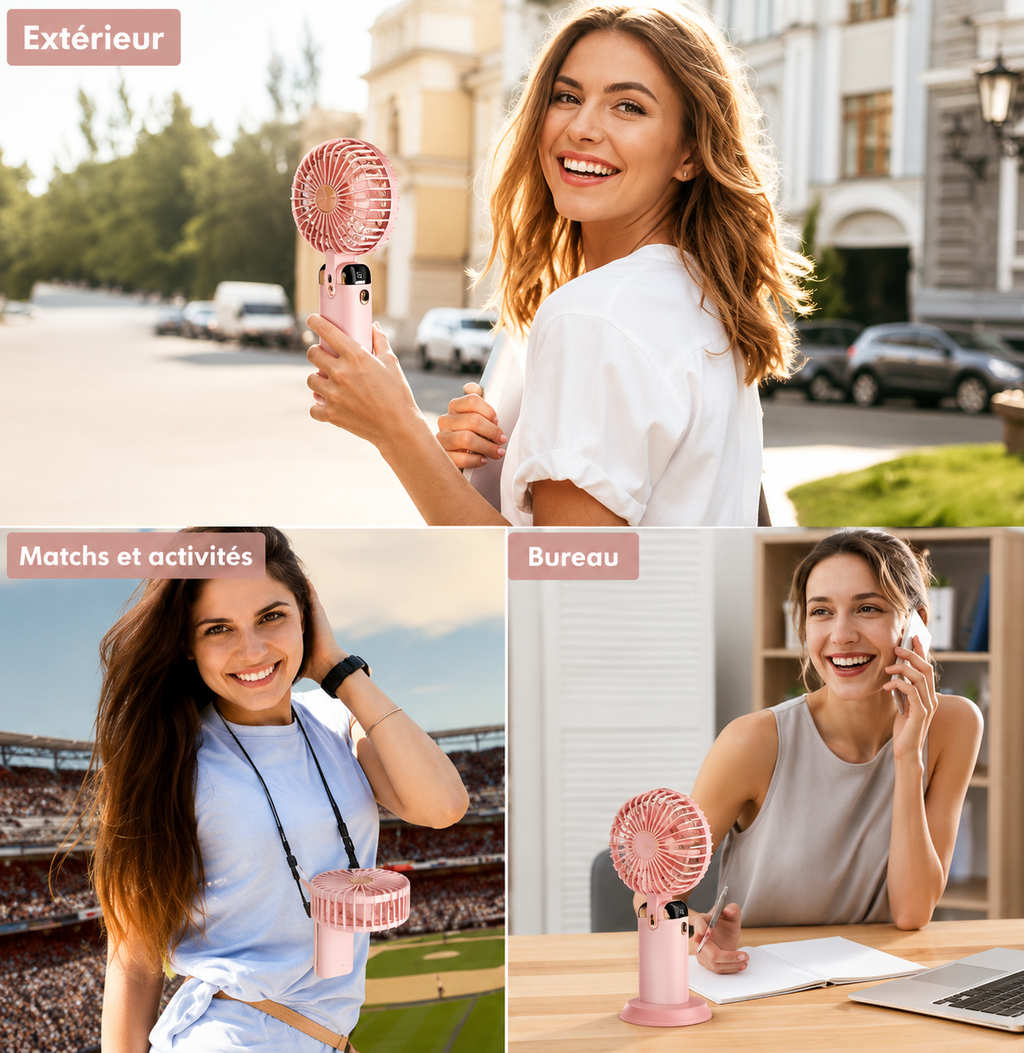 Ventilateur Portable Mini USB – 6 Vitesses, Écran LED, Rechargeable, Pliable, Ultra Silencieux