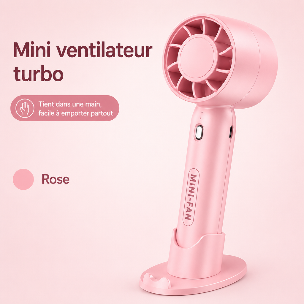 Mini ventilateur turbo USB portable – Rechargeable, puissant et silencieux