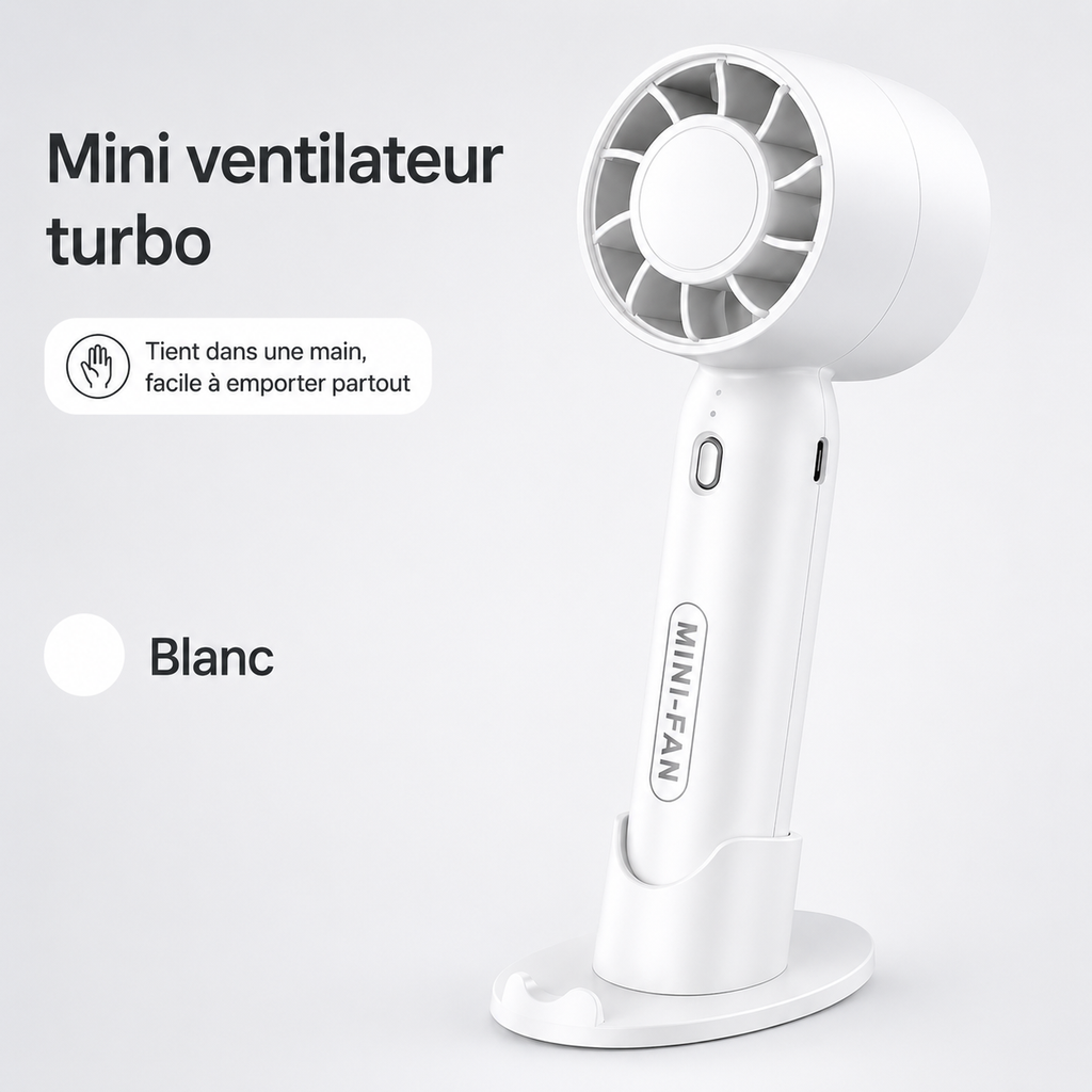 Mini ventilateur turbo USB portable – Rechargeable, puissant et silencieux